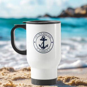 Caneca Térmica Âncora Náutica Azul Marinho Nome do Barco Personal