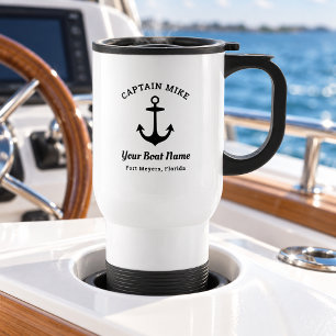 Caneca Térmica Âncora Náutica Capitão Nome do Barco Personalizado