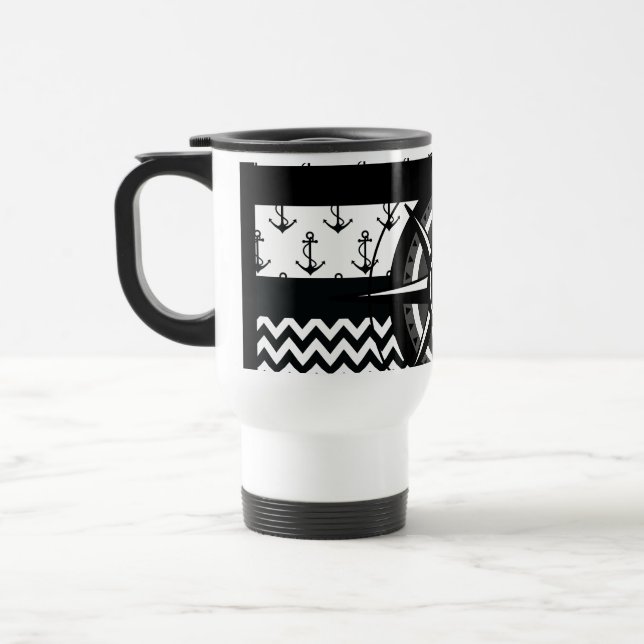 Caneca Térmica Âncora náutica Chevron e teste padrão do compasso (Esquerda)