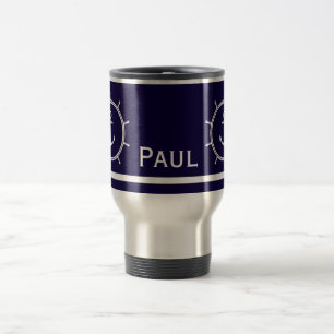 Caneca Térmica Âncora Náutica Personalizável e Monograma de Roda