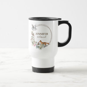 Caneca Térmica Animais Florais da Floresta em Aquarela Nome de Da