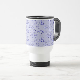 Caneca Térmica Animais marinhos e padrão de desenho de uma linha 