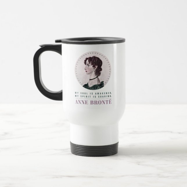 Caneca Térmica Anne Bronte, Retrato e Citação Minha Alma está des (Esquerda)