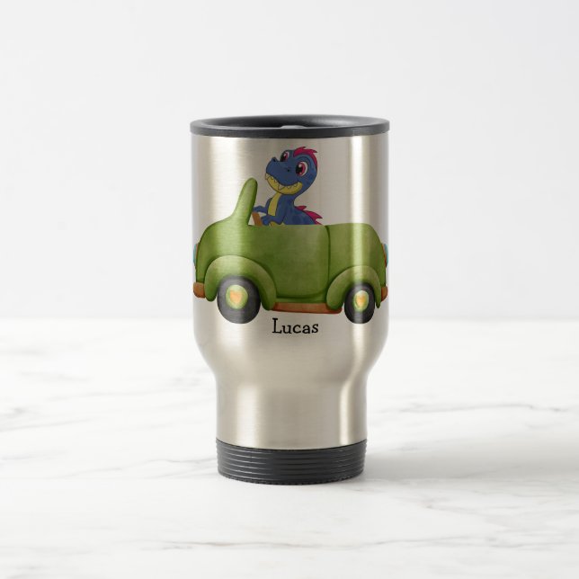 Caneca Térmica Antecedente de aniversário de um dinossauro engraç (Centro)