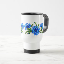Caneca Térmica Aparência de Bordado de Centáureas Azuis