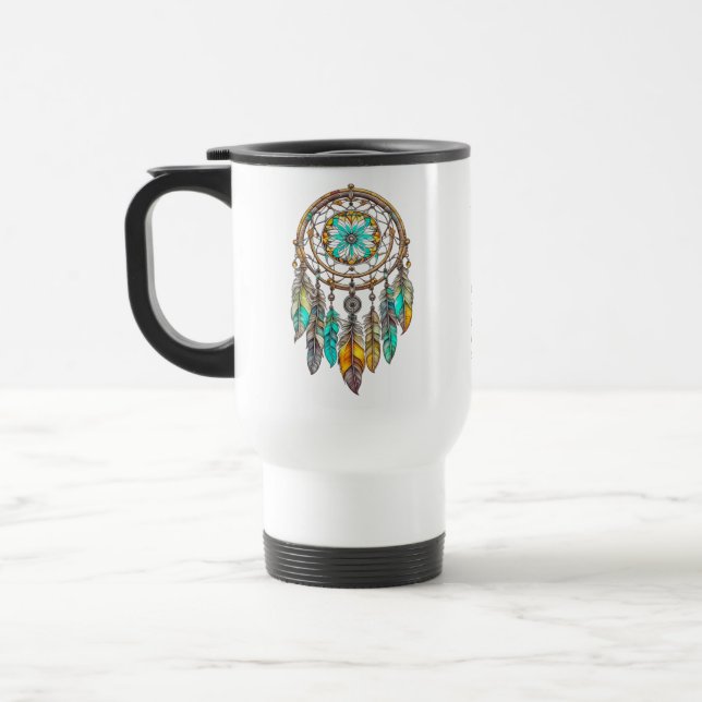 Caneca Térmica Apoio de Sonhos Azul, Turquesa e Marrom | Sonhos D (Esquerda)