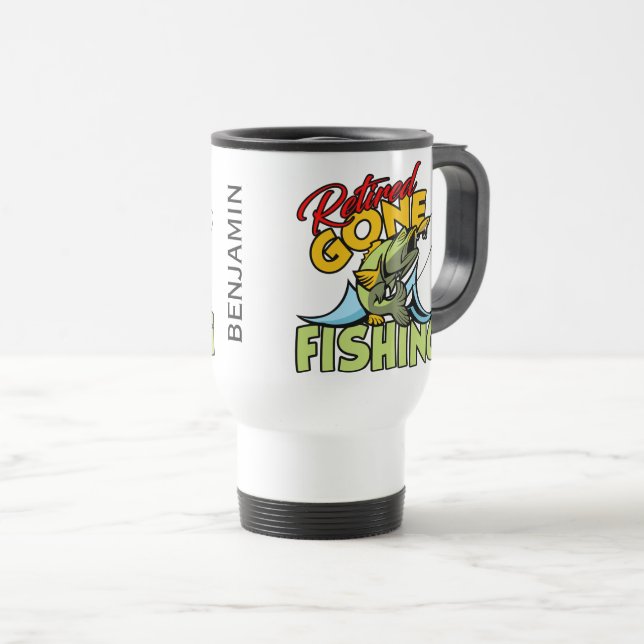 Caneca Térmica Aposentado pescando o costume (Frente Esquerda)