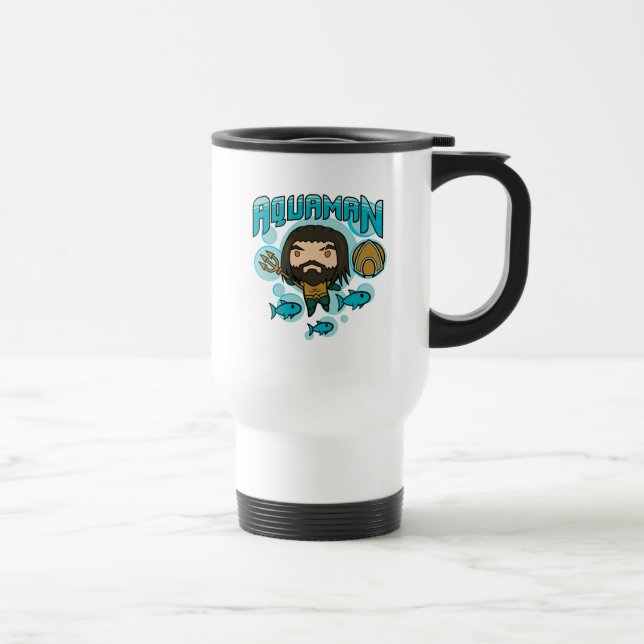 Caneca Térmica Aquaman | Gráfico submarino de Chibi Aquaman (Direita)
