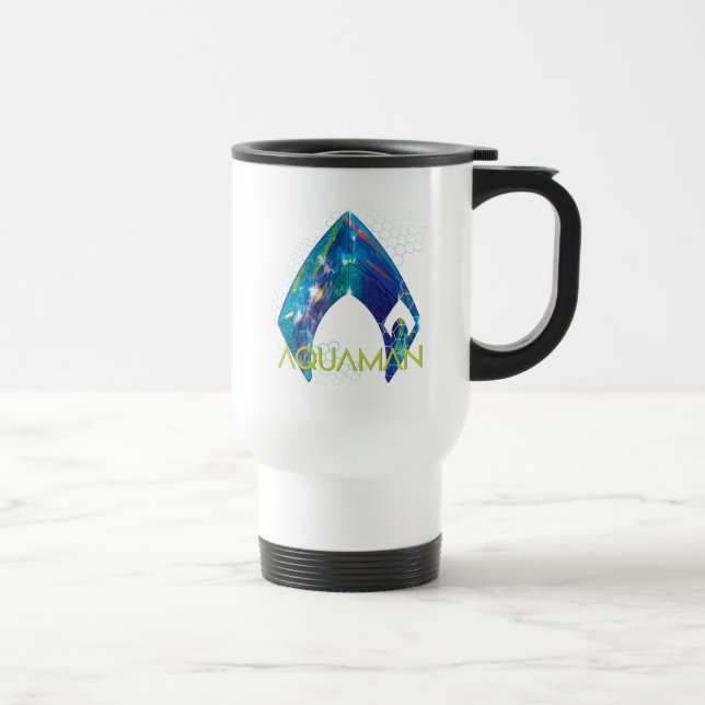 Caneca Térmica Aquaman | Logotipo Aquaman Refratado (Direita)