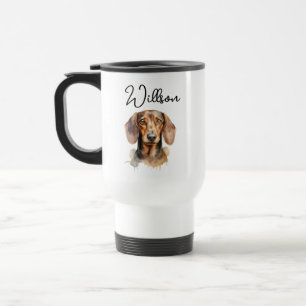 Caneca Térmica Aquarela de Cachorro Dachshund Fofo