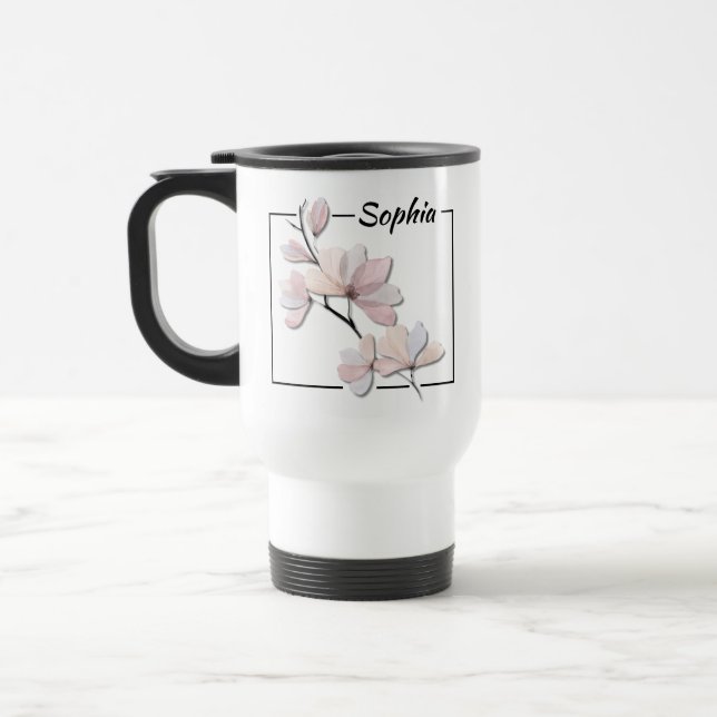 Caneca Térmica Aquarela Personalizada Magnolia Flor (Esquerda)