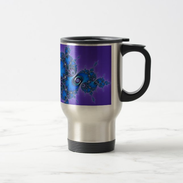 Caneca Térmica Arabesque azul no roxo - fractal sparkly de Julia (Direita)