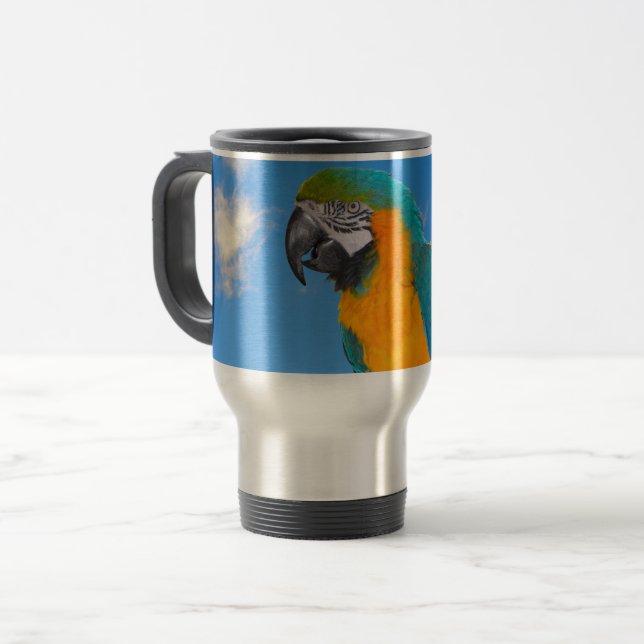Caneca Térmica Arara-macau azul e amarela (Frente Esquerda)