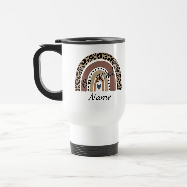 Caneca Térmica Arco-Íris Leopardo - Seja gentil - Alterar Texto - (Esquerda)