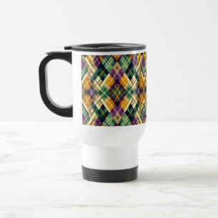 Caneca Térmica Argyle Mardi Gras verde-roxo amarelo