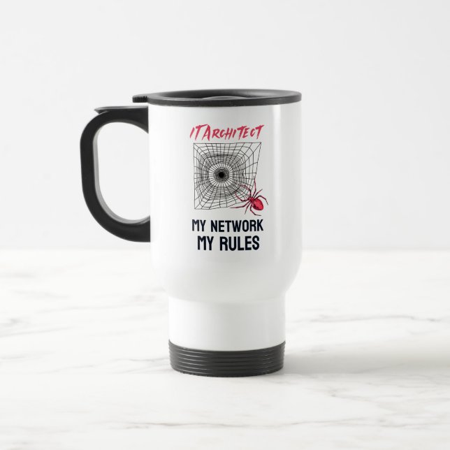 Caneca Térmica Arquiteto de TI: Minha Rede, Minhas Regras Engraça (Esquerda)
