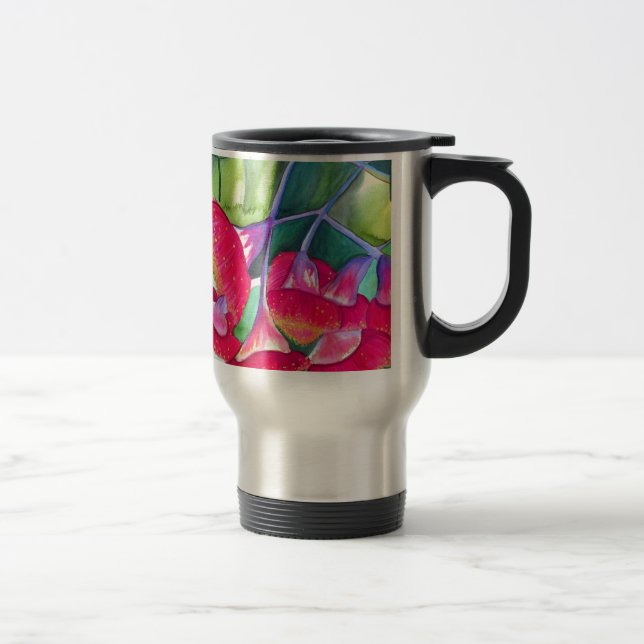Caneca Térmica Arte a aquarela australiana com flores vermelhas (Direita)
