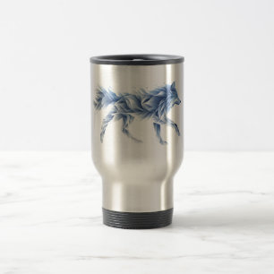 Caneca Térmica Arte Abstrata de Lobo: Ilustração Geométrica de An