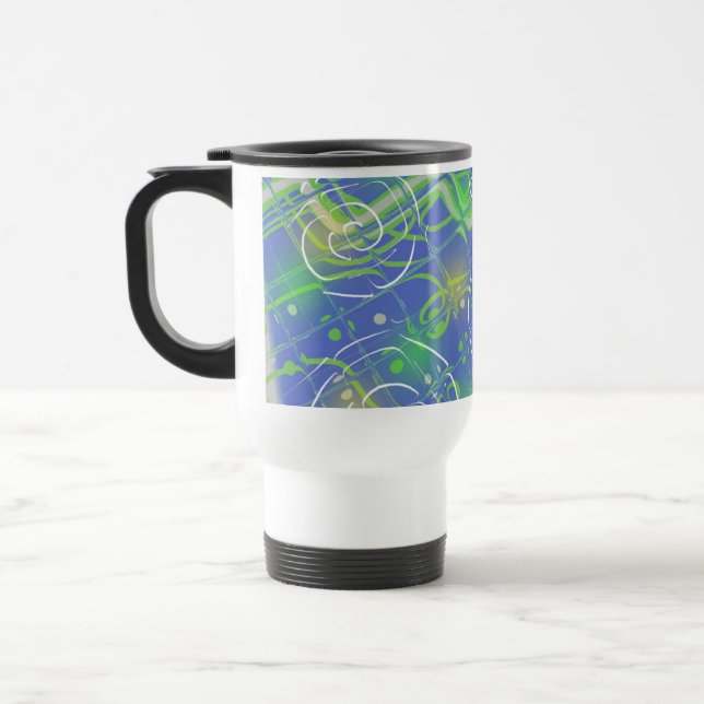 Caneca Térmica Arte Abstrata de Rabiscos Azuis (Esquerda)
