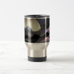 Caneca Térmica Arte Abstrato Caprichoso da Lua e Montanhas