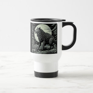 Caneca Térmica Arte Ai, lobisomem preto e branco