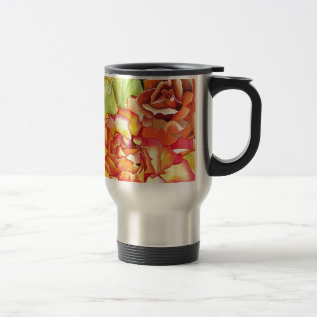 Caneca Térmica Arte aquosa das rosas laranja e amarela (Direita)