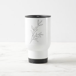 Caneca Térmica Arte Botânica Minimalista em Linha Preta