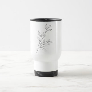 Caneca Térmica Arte Botânica Minimalista em Linha Preta