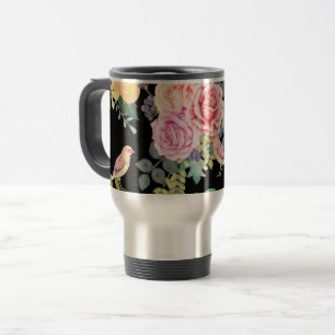 Caneca Térmica Arte Colorida Vibrante de Pássaros e Flores em Pre