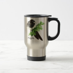 Caneca Térmica Arte curiosa da natureza do pássaro do Magpie da