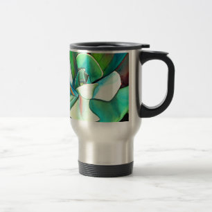 Caneca Térmica Arte de aquarela de água desértica azul e verde su