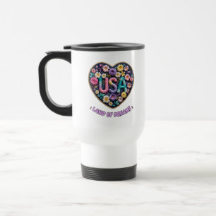 Caneca Térmica Arte de Bordado Floral 3D EUA Terra dos Sonhos