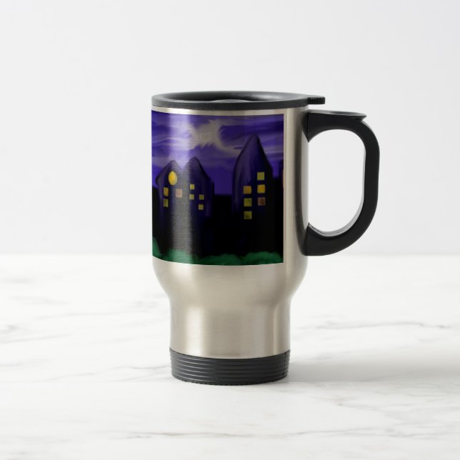 Caneca Térmica Arte de canvas do arranha-céu noturno (Direita)