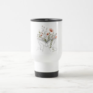 Caneca Térmica Arte de Linha Botânica do Livro Blooms