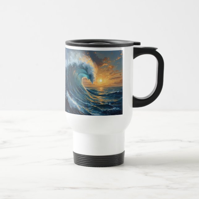 Caneca Térmica Arte do Pôr do Sol com Onda do Oceano – Design Abs (Direita)