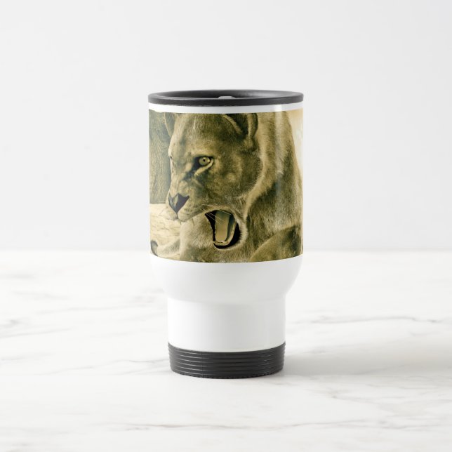 Caneca Térmica Arte Dramática de Leoa em Safari de Vida Selvagem (Centro)