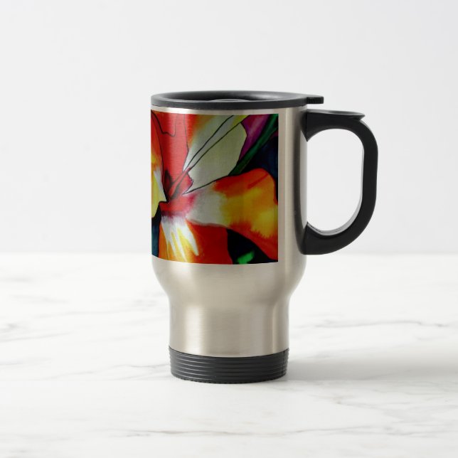 Caneca Térmica Arte em aquarela de flor tropical Hibisco laranja (Direita)