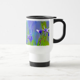 Caneca Térmica Arte floral da aguarela azul da íris