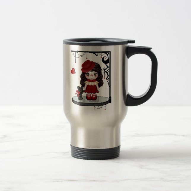 Caneca Térmica Arte gótico vermelha do pixel da boneca do amor (Direita)