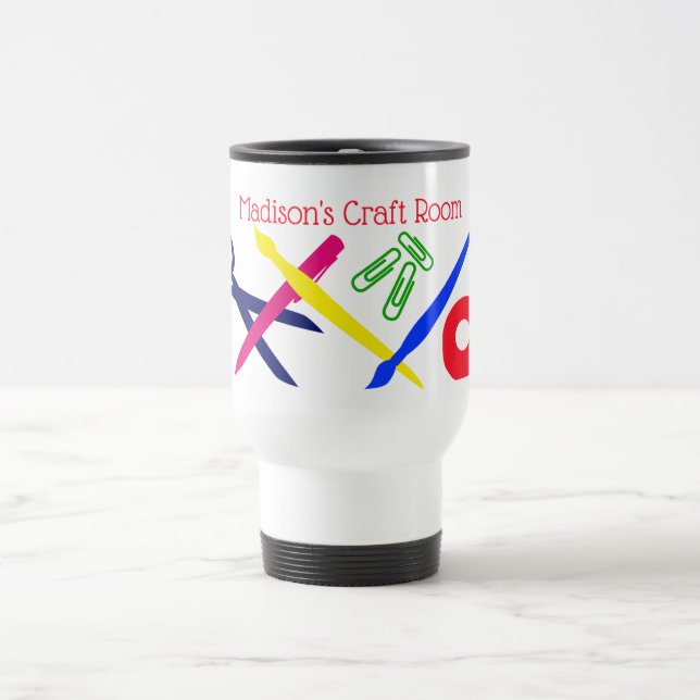 Caneca Térmica Artesanato, tesoura, escovas e mais, seu nome (Centro)