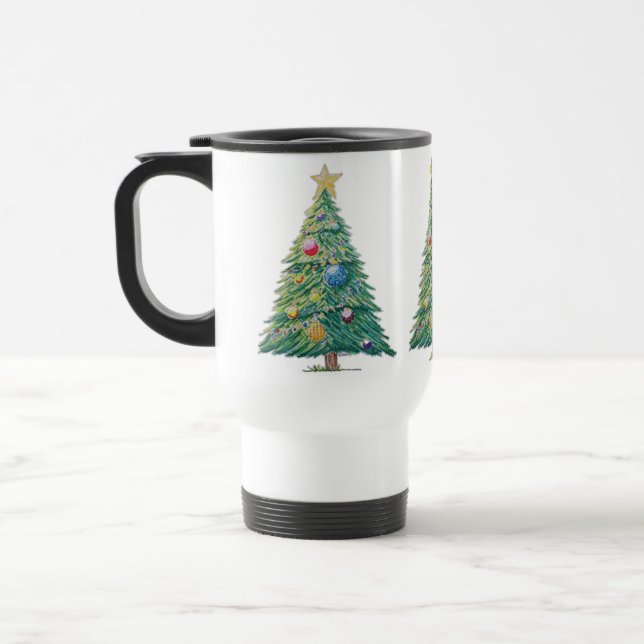 Caneca Térmica Árvore de Natal Colorida (Esquerda)