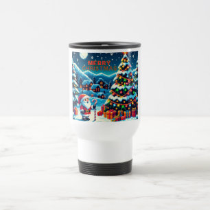 Caneca Térmica árvore de Natal de 8 bits & Papai Noel