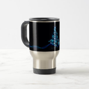 Caneca Térmica árvore de Natal estilizada SlipperyJoe azul brilha