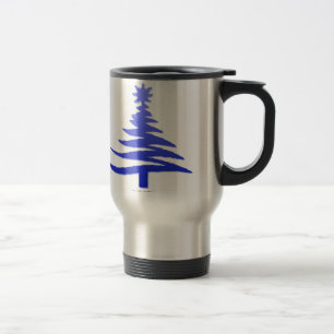 Caneca Térmica Árvore de Natal Moderna Estêncil Impressão Azul