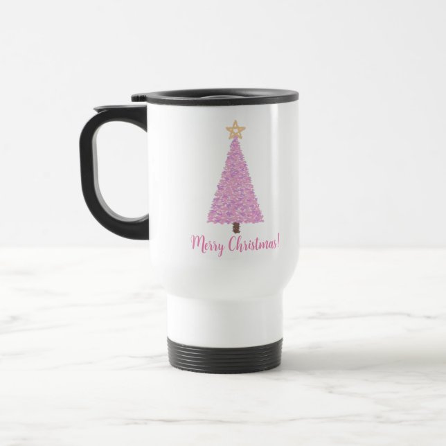 Caneca Térmica Árvore de natal rosa com estrela (Esquerda)