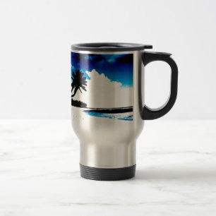Caneca Térmica Árvore de palma branca azul preta Silhoule