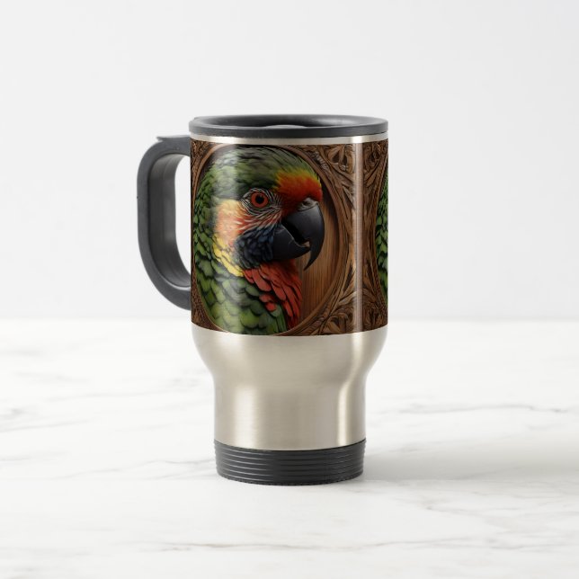 Caneca Térmica Aussie Spirit: Um Lorikeet Empoleirado Em Madeira  (Frente Esquerda)