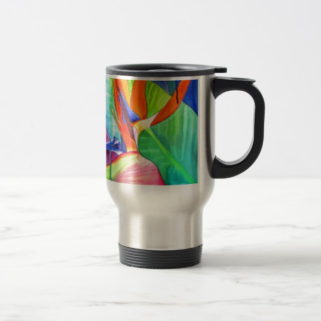 Caneca Térmica Ave do Paraíso Strelitzia, arte tropical floral (Direita)