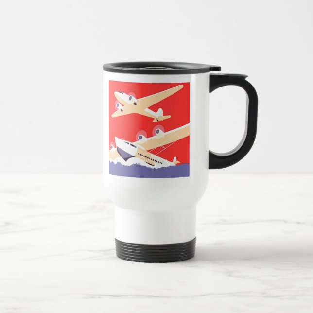 Caneca Térmica Avião Voando Vintage WPA Colorido (Direita)