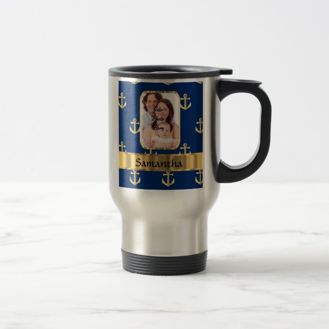 Caneca Térmica Azul de Nutical e âncora do ouro modelada (Direita)